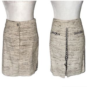 Eva & Claudia Silk Tweed Animal Print Lace-Up Pencil Skirt - 14